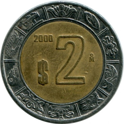 2 новых песо 2000 год Мексика