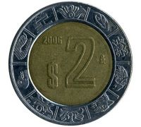 2 новых песо 2006 год Мексика