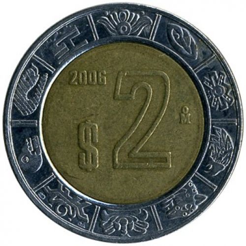 2 новых песо 2006 год Мексика