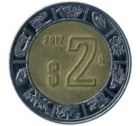 2 новых песо 2012 год Мексика