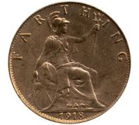 1 фартинг 1918 год Великобритания Георг V