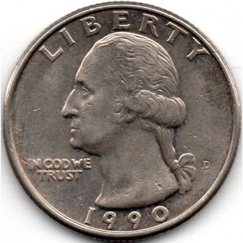 1 квотер 25 центов 1990 D года США