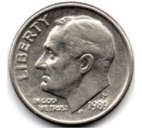 1 дайм 10 центов 1989 P года США
