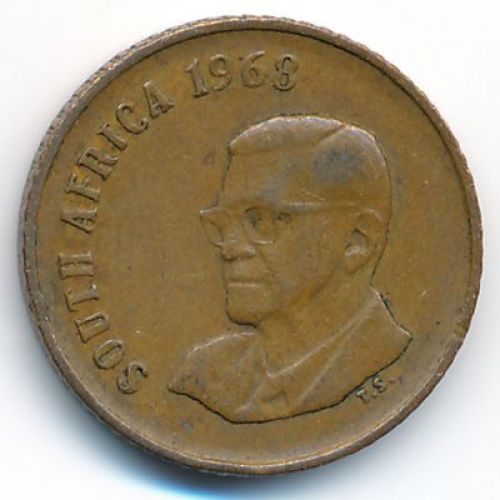 1 цент 1968 год ЮАР Чарльз Роббертс Сварт South Afrika