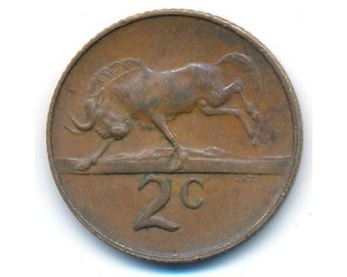 2 цента 1966 год ЮАР Антилопа Гну Йохан Антонисзон ван Рибек South AFRICA