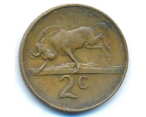 2 цента 1965 год ЮАР Антилопа Гну Йохан Антонисзон ван Рибек SUID AFRICA