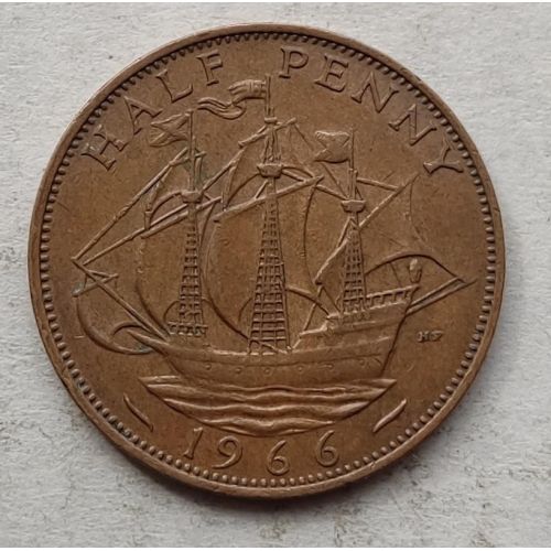1/2 пенни 1966 год Великобритания half penny Елизавета II