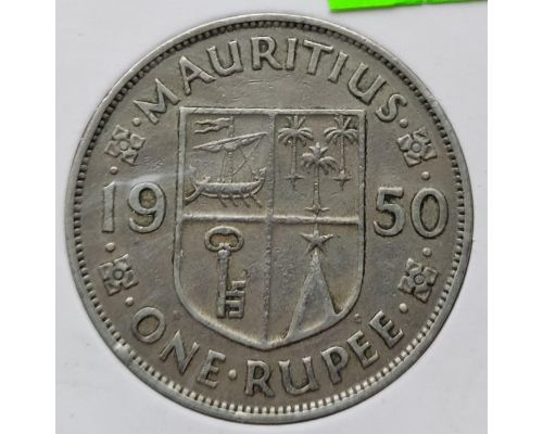 1 рупия 1950 год Маврикий Георг VI в держателе