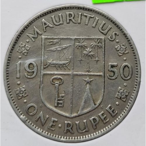 1 рупия 1950 год Маврикий Георг VI в держателе