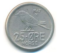 25 эре 1967 год Норвегия Птица