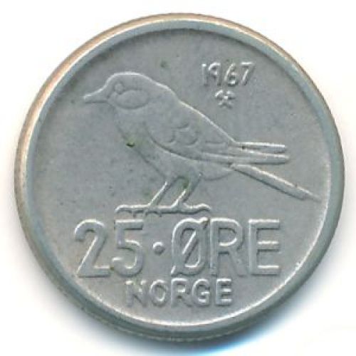 25 эре 1967 год Норвегия. Птица