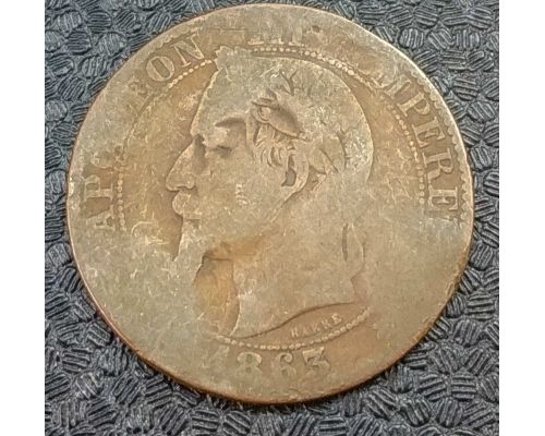 5 сентим 1863 год A Франция (сантим) Наполеон III 