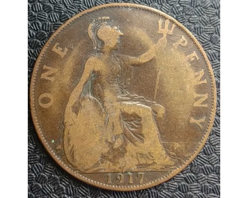 1 пенни 1917 год Великобритания, one penny Георг V №2