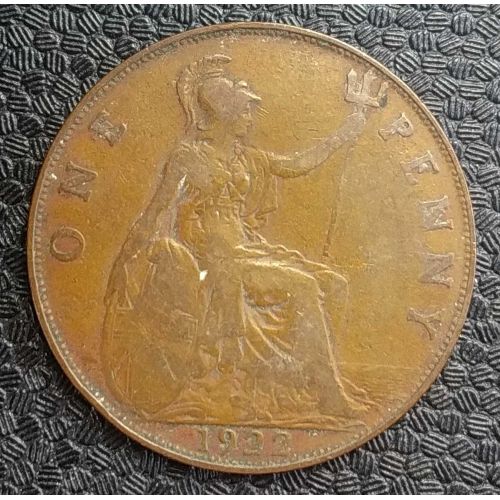 1 пенни 1922 год Великобритания, one penny Георг V