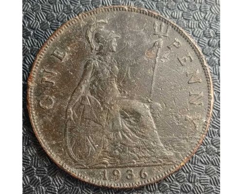 1 пенни 1936 год Великобритания one penny Георг V №2