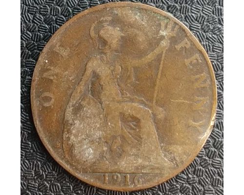 1 пенни 1916 год Великобритания one penny Георг V №3
