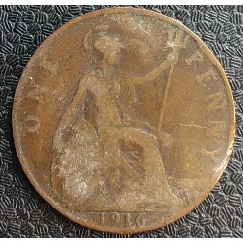 1 пенни 1916 год Великобритания one penny Георг V №3