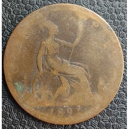 1 пенни 1891 год Великобритания, one penny Королева Виктория