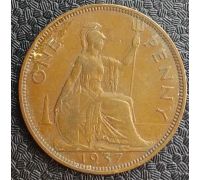 1 пенни 1937 год Великобритания, one penny Георг VI
