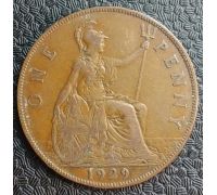 1 пенни 1929 год Великобритания, one penny Георг V