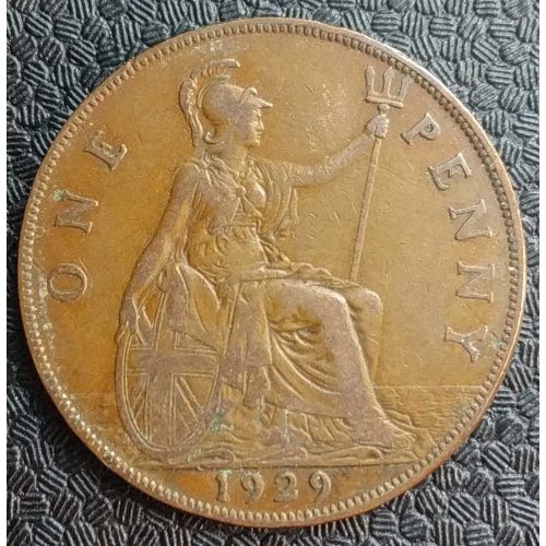 1 пенни 1929 год Великобритания, one penny. Георг V