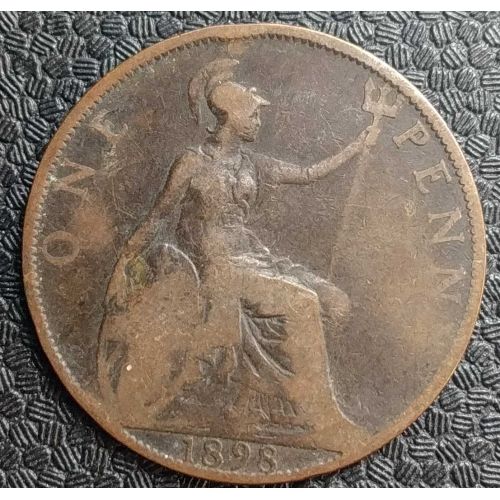 1 пенни 1898 год Великобритания, one penny Королева Виктория