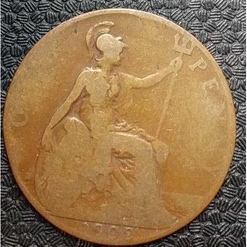 1 пенни 1908 год Великобритания Эдвард 7