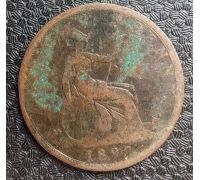 1 пенни 1892 год Великобритания, one penny Королева Виктория #2