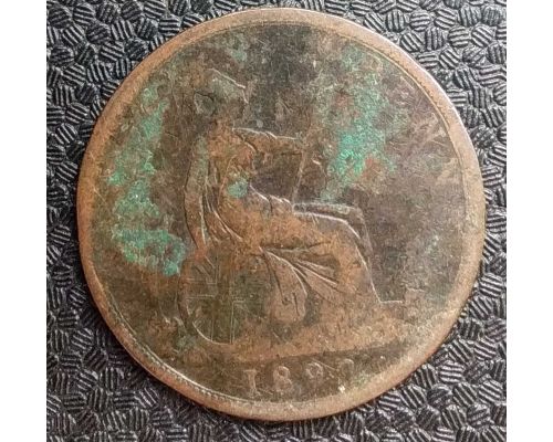 1 пенни 1892 год Великобритания, one penny Королева Виктория #2