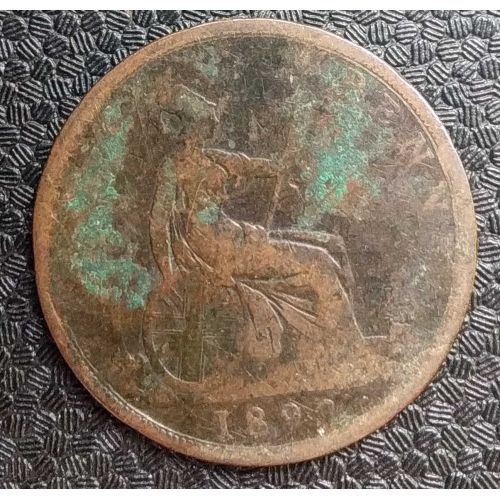 1 пенни 1892 год Великобритания, one penny. Королева Виктория #2