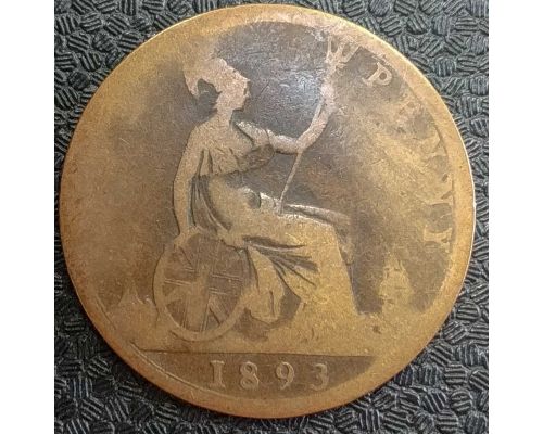 1 пенни 1893 год Великобритания, one penny Королева Виктория №2