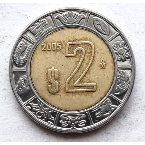 2 новых песо 2005 год Мексика