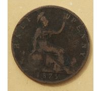 1/2 пенни 1875 год Великобритания Пол пенни, half penny Королева Виктория
