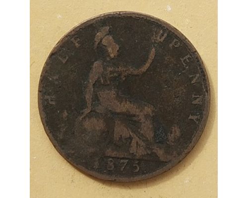 1/2 пенни 1875 год Великобритания Пол пенни, half penny Королева Виктория