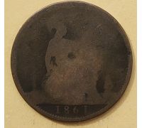1 пенни 1861 год Великобритания, one penny Королева Виктория