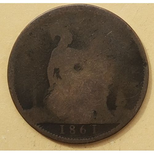 1 пенни 1861 год Великобритания, one penny. Королева Виктория