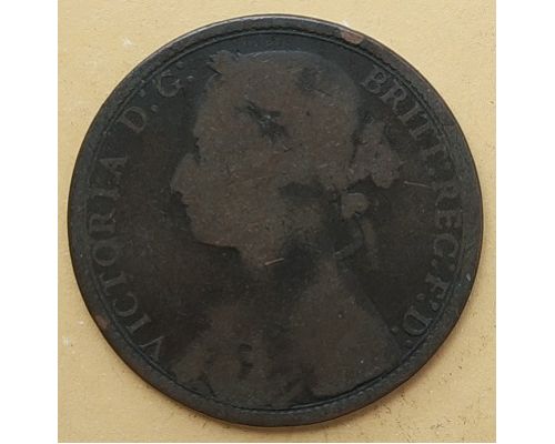 1 пенни 1877 год Великобритания, one penny Королева Виктория