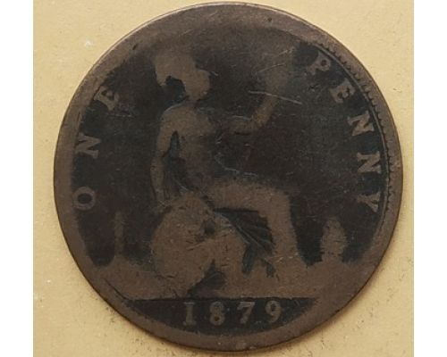 1 пенни 1879 год Великобритания, one penny Королева Виктория