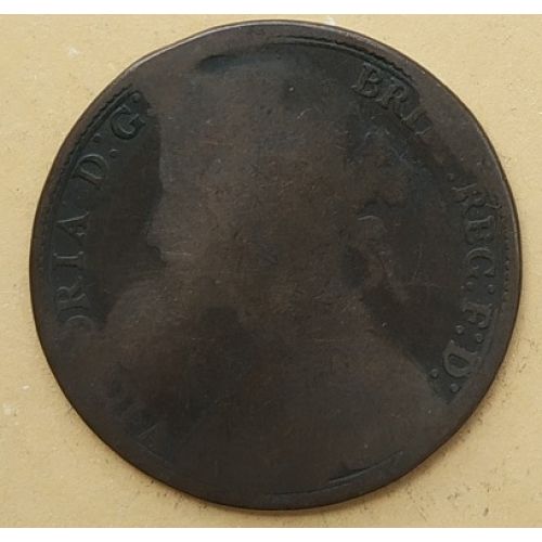 1 пенни 1880 год Великобритания, one penny. Королева Виктория