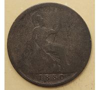 1 пенни 1880 год Великобритания, one penny Королева Виктория #2