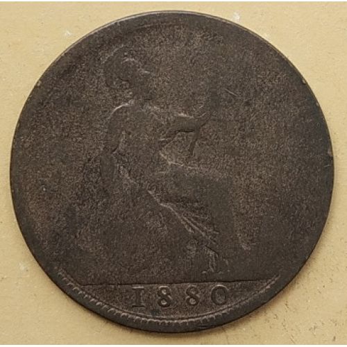 1 пенни 1880 год Великобритания, one penny. Королева Виктория #2