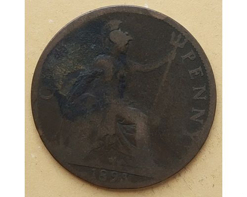 1 пенни 1895 год Великобритания, one penny Королева Виктория