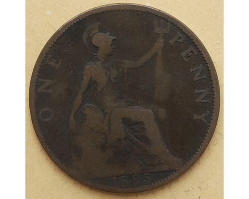1 пенни 1895 год Великобритания, one penny Королева Виктория #2