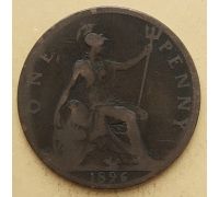 1 пенни 1896 год Великобритания, one penny Королева Виктория