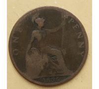 1 пенни 1896 год Великобритания, one penny Королева Виктория #2