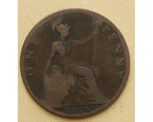 1 пенни 1896 год Великобритания, one penny Королева Виктория #2