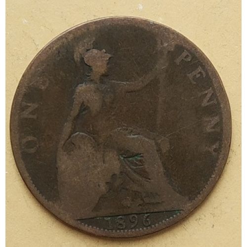 1 пенни 1896 год Великобритания, one penny. Королева Виктория #2