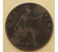 1 пенни 1897 год Великобритания, one penny Королева Виктория