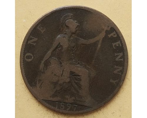 1 пенни 1897 год Великобритания, one penny Королева Виктория