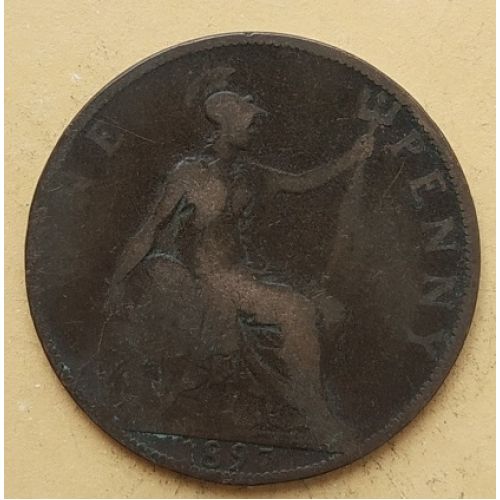 1 пенни 1897 год Великобритания, one penny. Королева Виктория #2